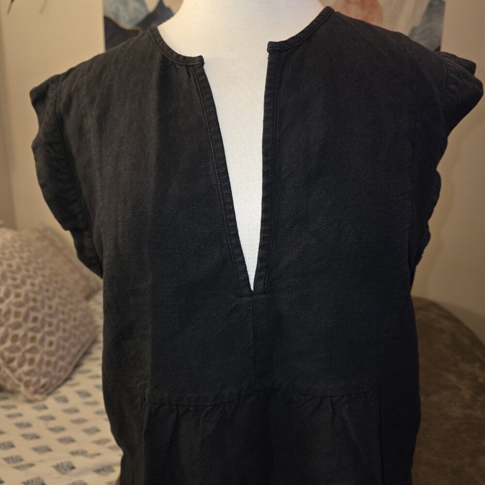 AG Adriano Goldschmied Trista Black Linen Chambray Notch V-Neck Blouse Small - Picture 7 of 14
